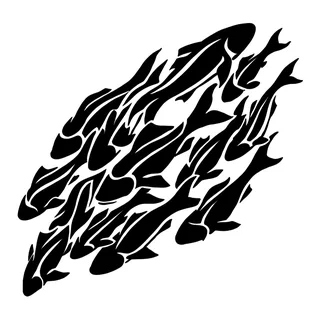 Black and white blackwork fish tattoo design, drawn flat for a lower back tattoo