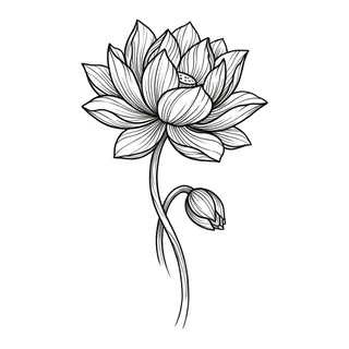 Black and grey illustrative tattoo design, drawn flat for a lower back tattoo