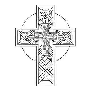 Black and white linework cross tattoo design, outline stencil for a lower back tattoo