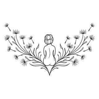 Black and white linework tattoo design, outline stencil for a lower back tattoo