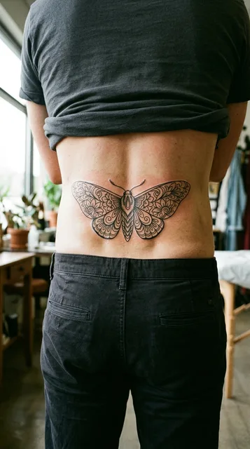 Butterfly tattoo on the lower back