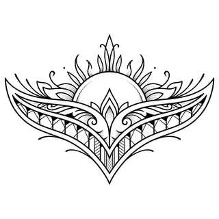 Black and grey ornamental tattoo design, drawn flat for a lower back tattoo