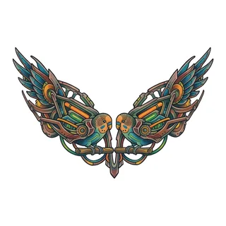 Color biomechanical tattoo design, drawn flat for a lower back tattoo