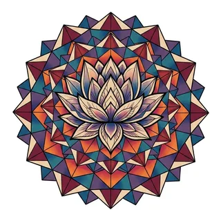 Color geometric lotus tattoo design, outline stencil for a lower back tattoo