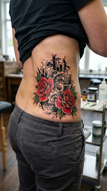 roses tattoo on the lower back
