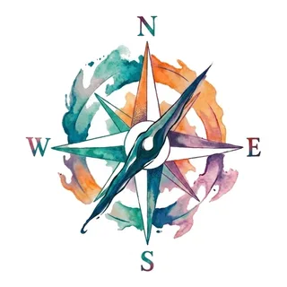 Color watercolor compass tattoo design, drawn flat for a lower back tattoo