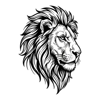 Black and white blackwork lion tattoo design, drawn flat for a neck tattoo