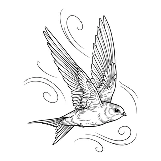 Black and white fine line bird tattoo design, outline stencil for a neck tattoo