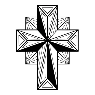 Black and white geometric cross tattoo design, outline stencil for a neck tattoo