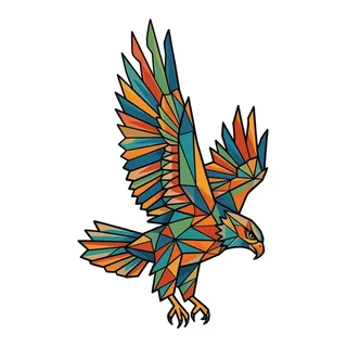 Color geometric eagle tattoo design, outline stencil for a neck tattoo