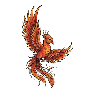Color illustrative phoenix tattoo design, drawn flat for a neck tattoo