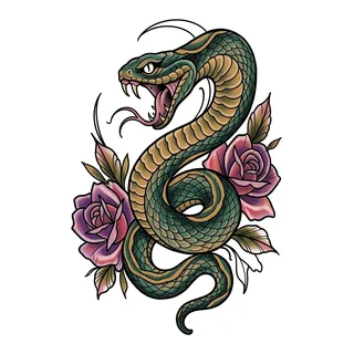 Color neo traditional tattoo design, drawn flat for a neck tattoo