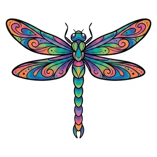 Color new school dragonfly tattoo design, drawn flat for a neck tattoo