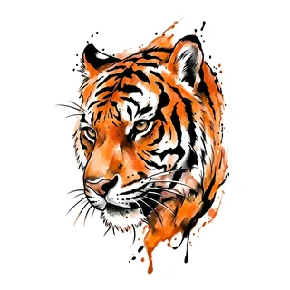 Color watercolor tiger tattoo design, drawn flat for a neck tattoo