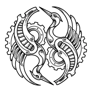 Black and grey biomechanical tattoo design, drawn flat for a palm tattoo
