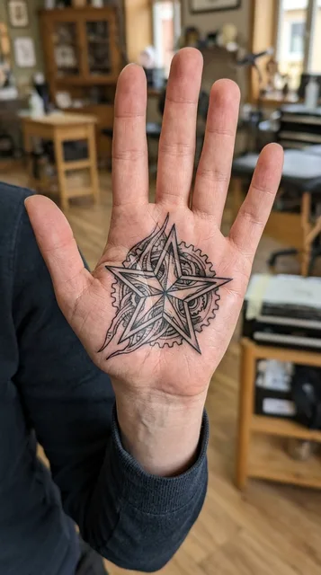 Star tattoo on the palm