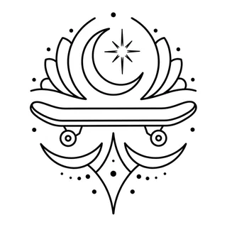 Black and white blackwork tattoo design, drawn flat for a palm tattoo