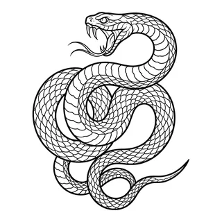 Black and white blackwork snake tattoo design, drawn flat for a palm tattoo