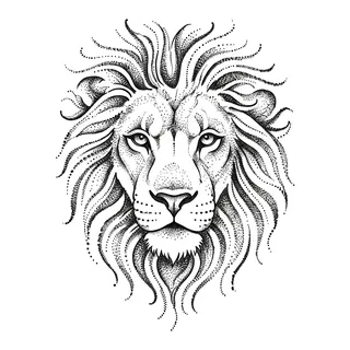 Black and grey dotwork lion tattoo design, drawn flat for a palm tattoo