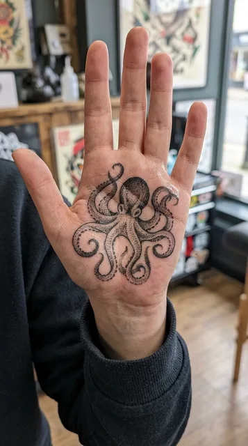 Octopus tattoo on the palm