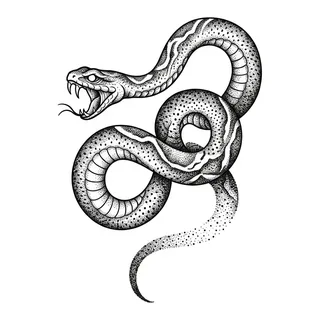 Black and grey dotwork snake tattoo design, drawn flat for a palm tattoo