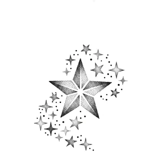 Black and grey dotwork stars tattoo design, drawn flat for a palm tattoo