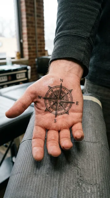 Compass tattoo on the palm