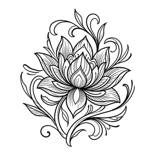 Black and white linework lotus tattoo design, outline stencil for a palm tattoo
