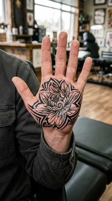Flower tattoo on the palm