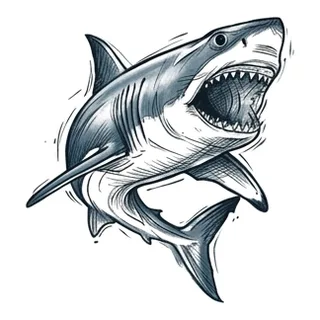 Color illustrative shark tattoo design, drawn flat for a palm tattoo