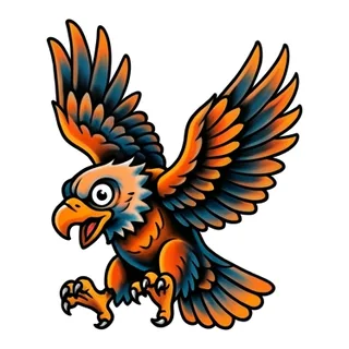 Color new school eagle tattoo design, drawn flat for a palm tattoo