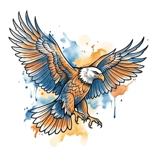 Color watercolor eagle tattoo design, drawn flat for a palm tattoo