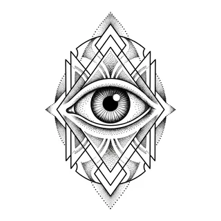 Black and grey dotwork eye tattoo design, drawn flat for a ribs tattoo