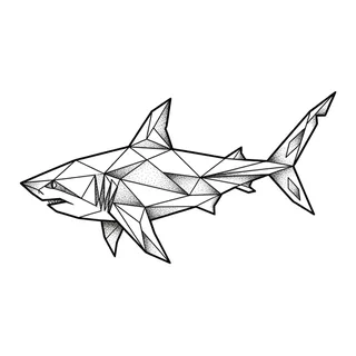 Black and white geometric shark tattoo design, outline stencil for a ribs tattoo
