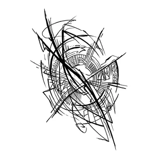 Black and white linework abstract tattoo design, outline stencil for a ribs tattoo