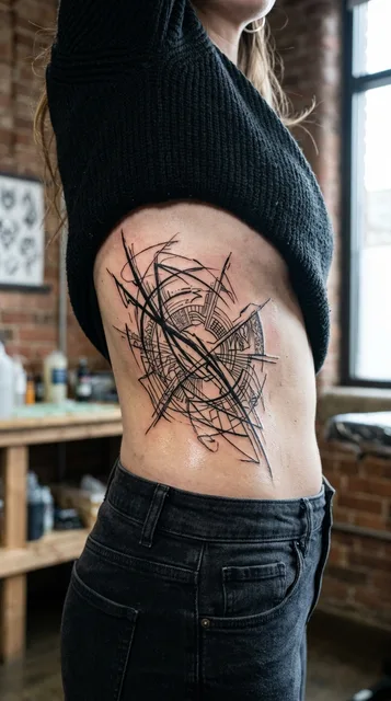 Abstract tattoo on the ribs