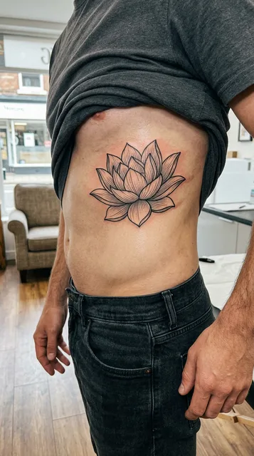 Lotus tattoo on the ribs