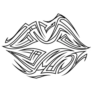 Black and white tribal lips tattoo design, drawn flat for a ribs tattoo