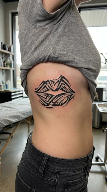 lips tattoo on the ribs