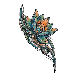 Color biomechanical tattoo design, drawn flat for a ribs tattoo