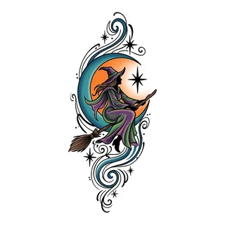 Color neo traditional tattoo design, drawn flat for a ribs tattoo
