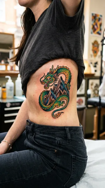 Dragon tattoo on the ribs