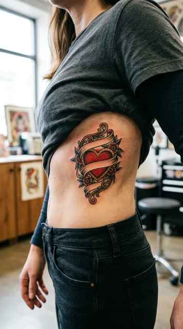 Heart tattoo on the ribs