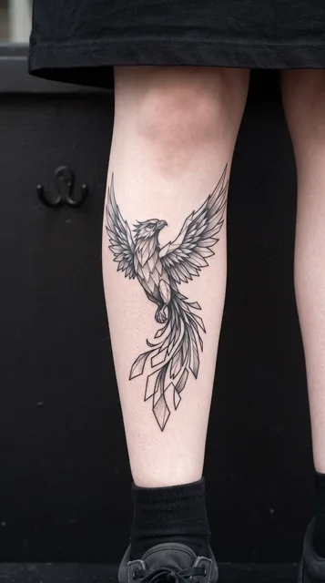 Phoenix tattoo on the shin