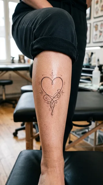 Heart tattoo on the shin