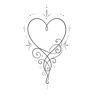 Black and white fine line heart tattoo design, outline stencil for a shin tattoo