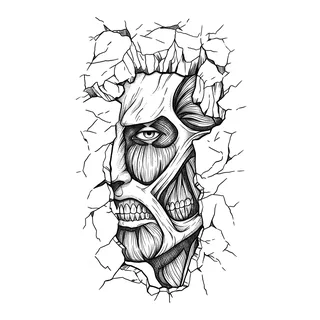 Black and grey illustrative face tattoo design, drawn flat for a shin tattoo