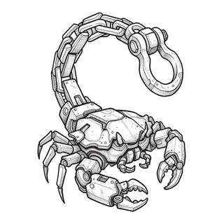Black and grey illustrative scorpion tattoo design, drawn flat for a shin tattoo