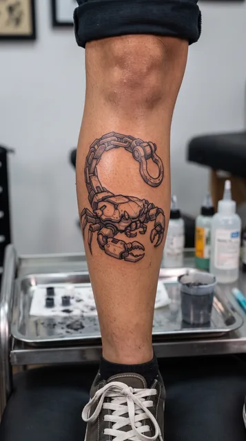 Scorpion tattoo on the shin