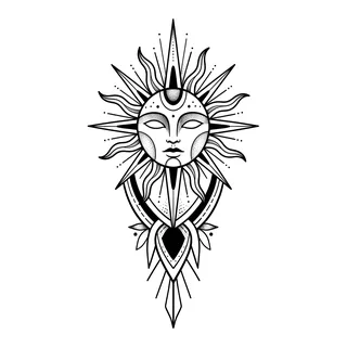 Black and grey illustrative tattoo design, drawn flat for a shin tattoo